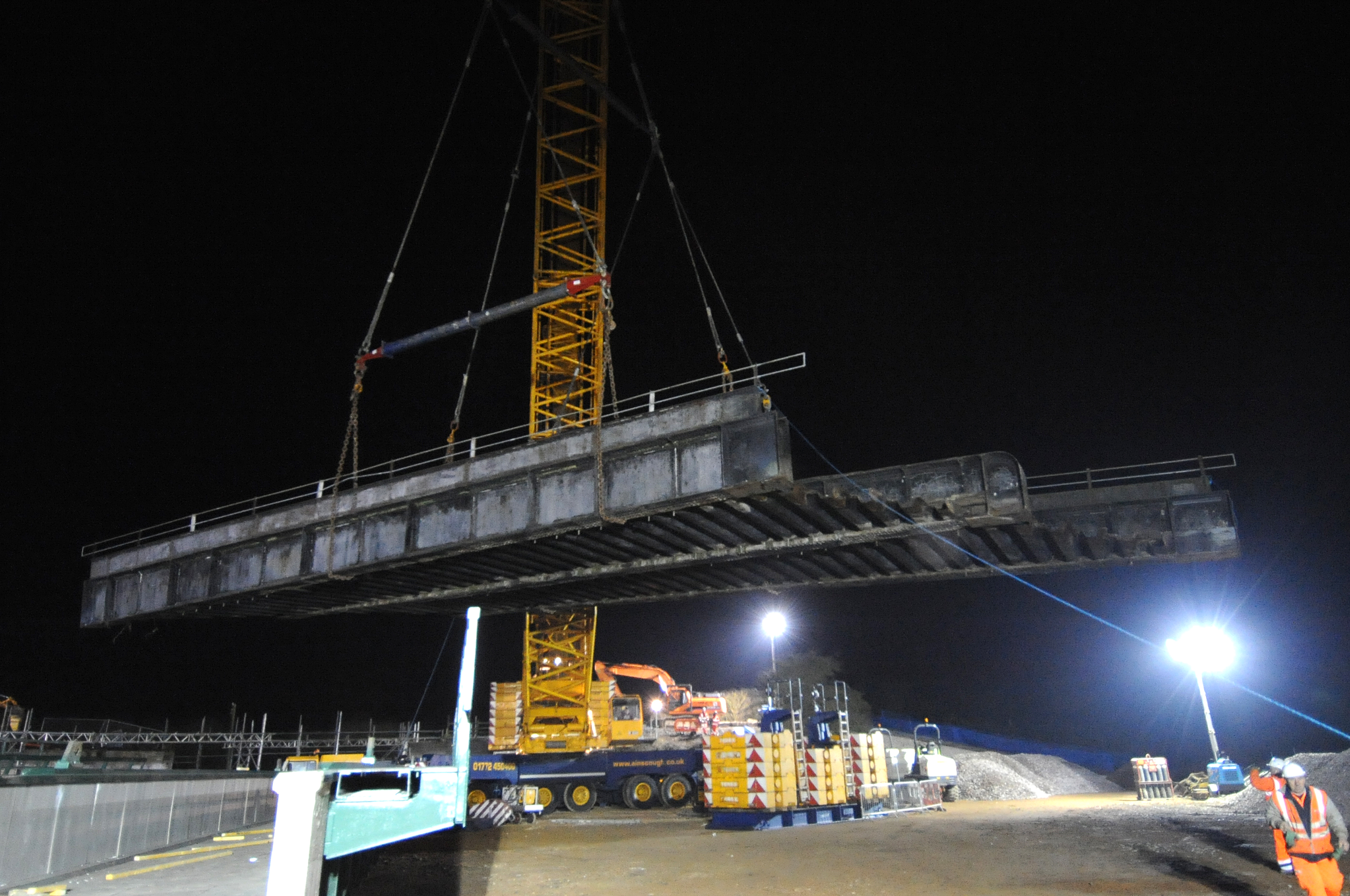 In the early hours of the 3rd March 2013, the old 90 tonne railway bridge that spanned the Skegness line is lifted out in one piece.