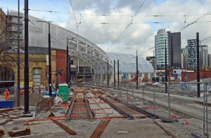 DG208007.New tram tracks. Manchester Victoria. 27.3.15