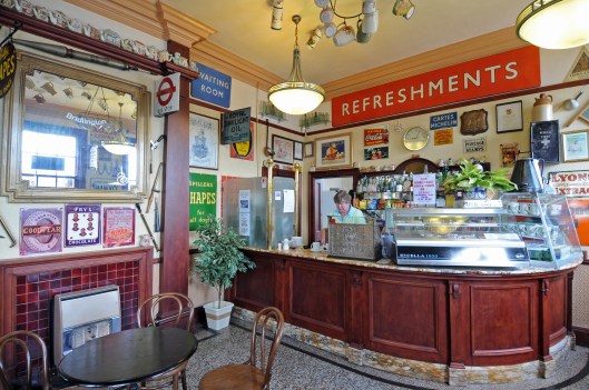 The dining area & counter in the station bar.