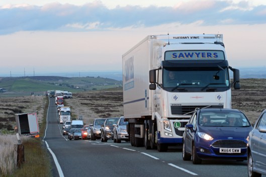 The queues and parked up lorries reminded me of a retreating army...