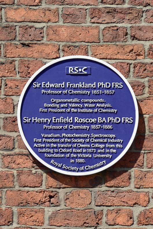 There's a plethora of plaques in Castlefield. This one celebrates the areas links with education & chemistry.
