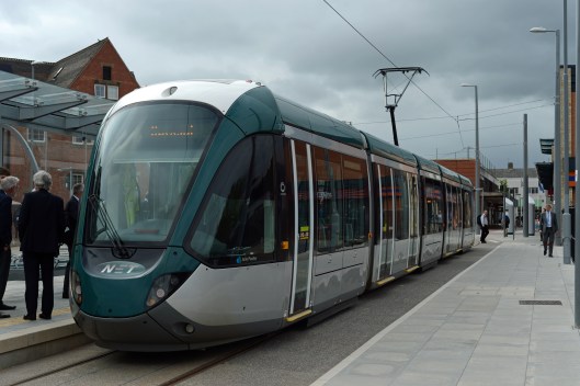Our special tram sits at the single platform stop at Beeston.