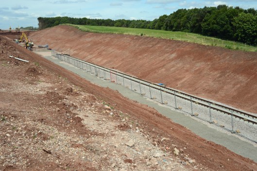 Constructing the new cutting Northwards. The track that's been laid forms a railhead for works trains delivering materials to the site.