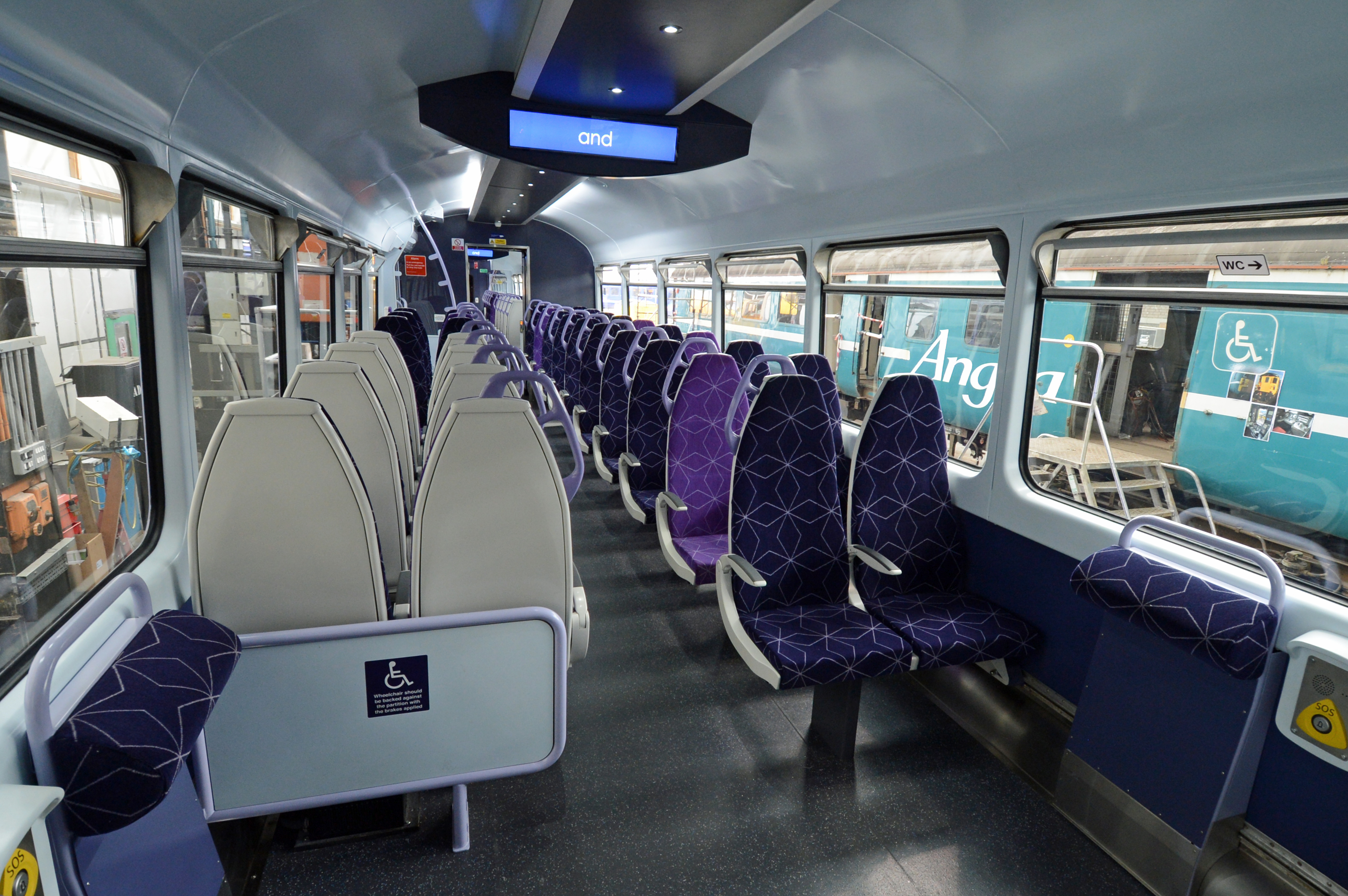 The interior seen from the two wheelchair spaces.