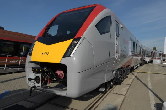 DG308712. Stadler Flirt for Greater Anglia. Innotrans. Berlin. Germany. 18.9.18crop