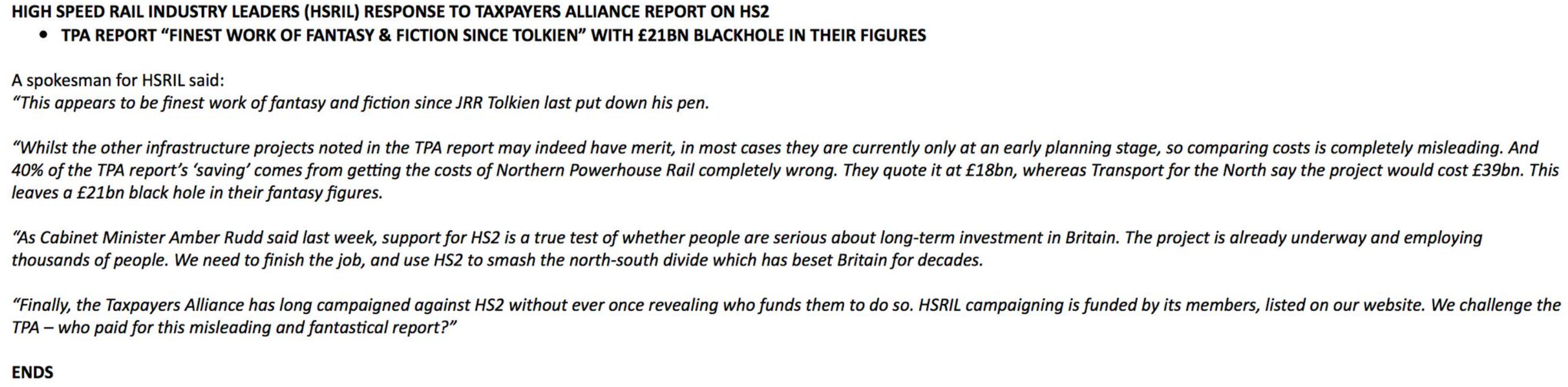 HSRIL statement