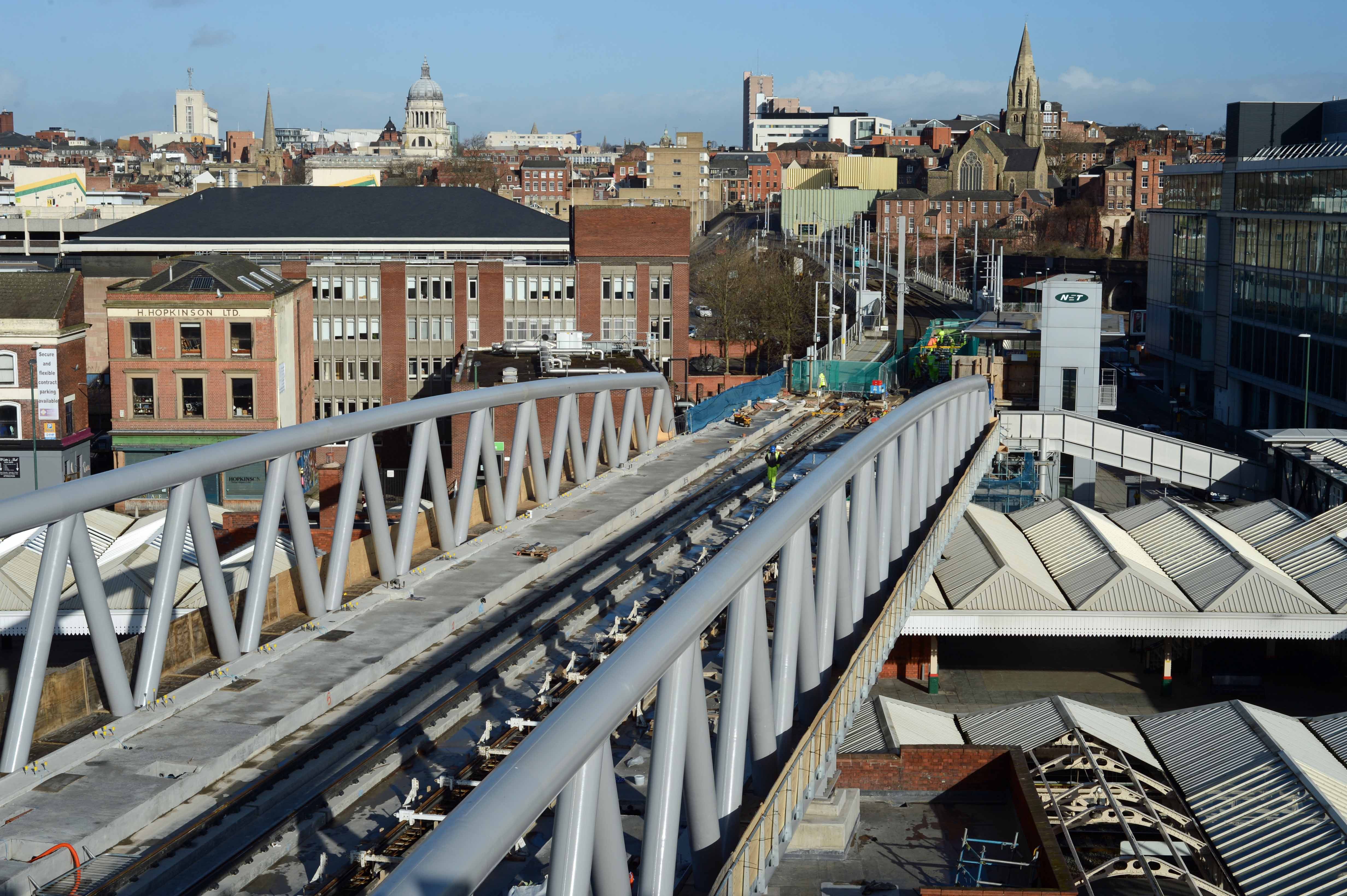 DG171163. Tramway over the station. Nottingham. 16.2.14.crop