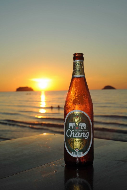 DG99372. A sunset beer Chang on Ko Chang. Thailand. 28.11.11. crop